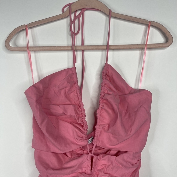 2/$30 ZARA Cut-out Draped Dress Pink Gathered Cutout Plunging Halter #7049 - Picture 5 of 16